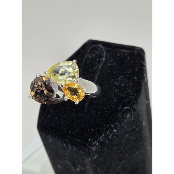 Michelle‎ Albala 925 Sterling Silver Smoky Quartz Citrine Peridot Ring Sz 7.25 - Picture 3 of 12